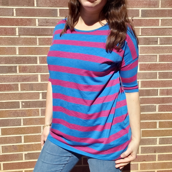 New Lularoe Irma Tunic Size S Blue Stripe - Picture 2 of 5